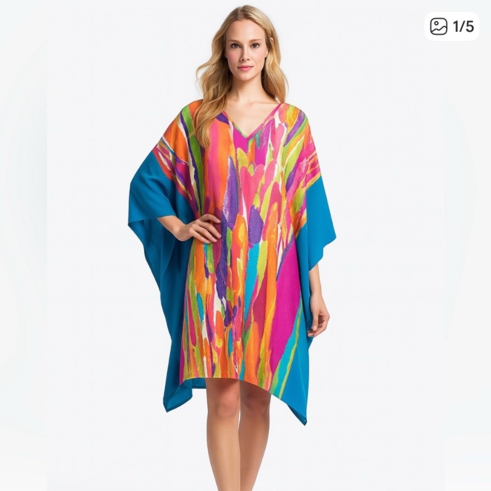 Natori Palau Abstract Watercolor Caftan Size L